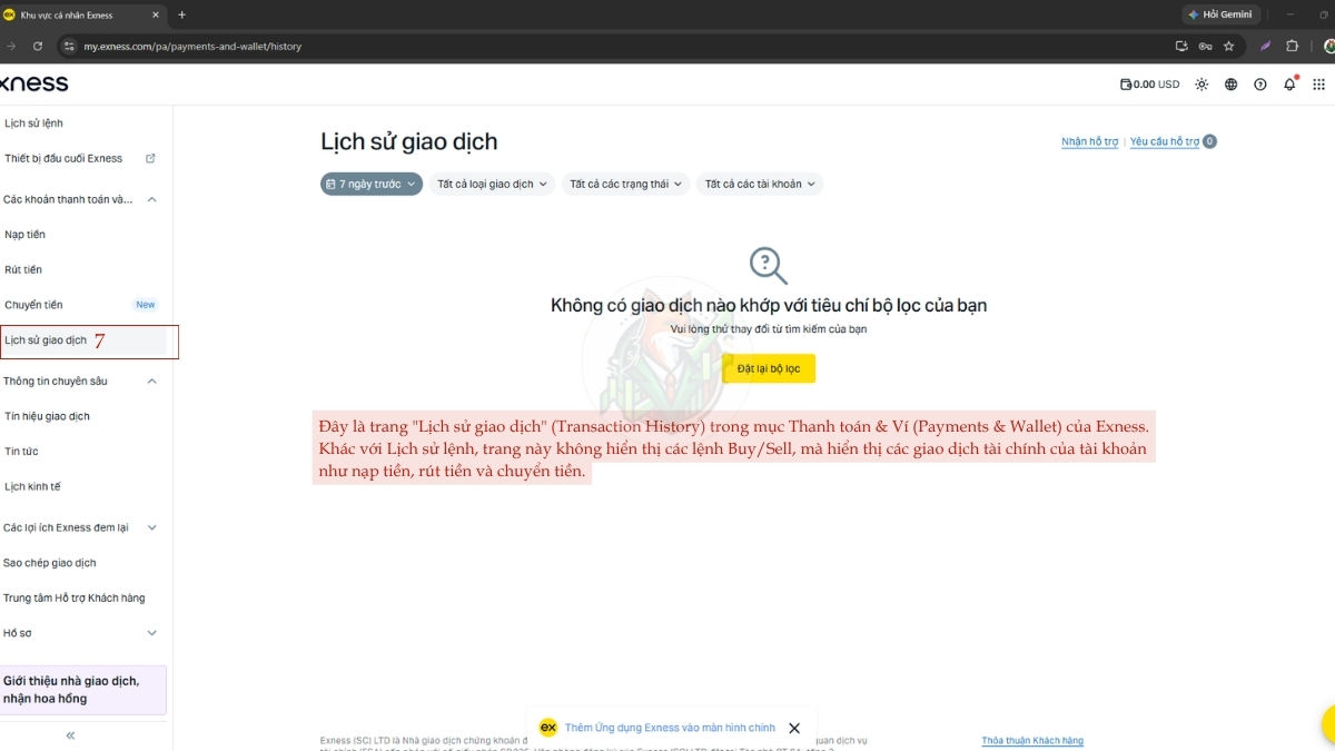 lịch sử giao dịch nạp rút tiền trong giao dịch exness